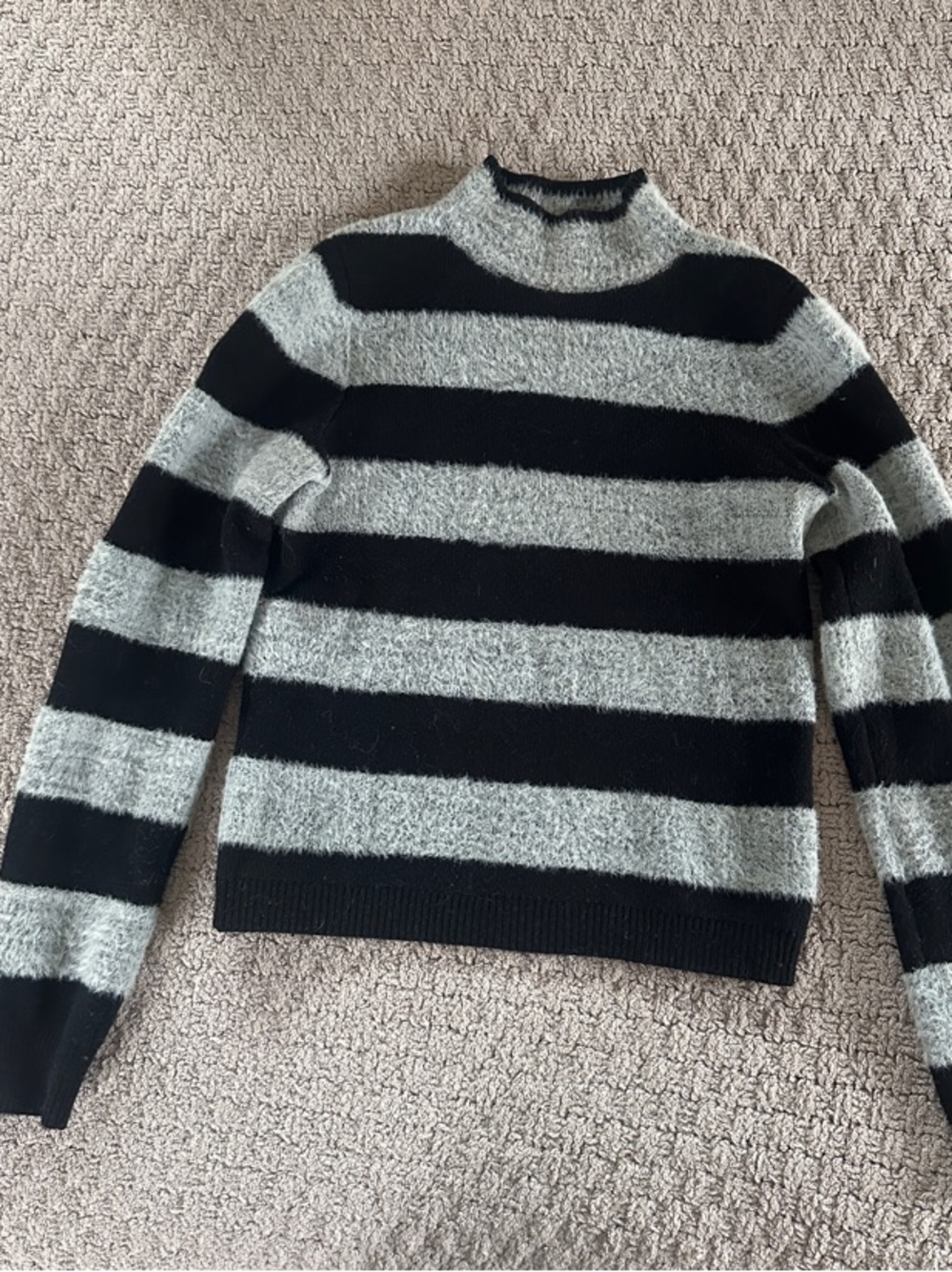 Maeve Black and Gray Striped Turtleneck Sweater